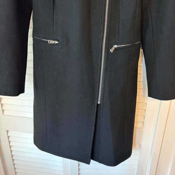 Avec Les Filles A-Line Twill Moto coat small black zippers wool biker long - Picture 4 of 12